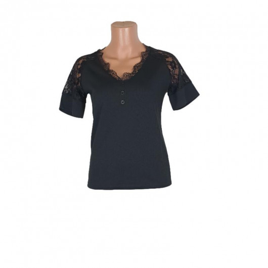 Tricou culoare negru cu bluza vaporoasa - Img 4