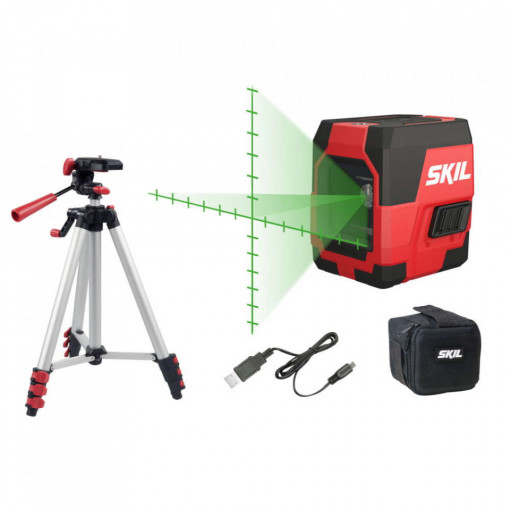Nivela laser cu linie în cruce, lumina verde (520 nm), accu Li-Ion, ± 0,5 mm/m, raza actiune 20m, include trepied SKIL 1911 DA