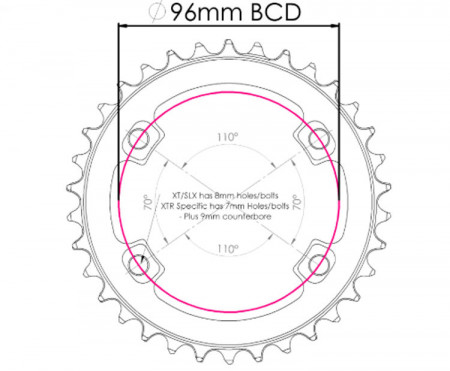 Foaie Snail 32T - narrow wide 1x9,10,11,12 - 96BCD A-simetric rosu - Img 6