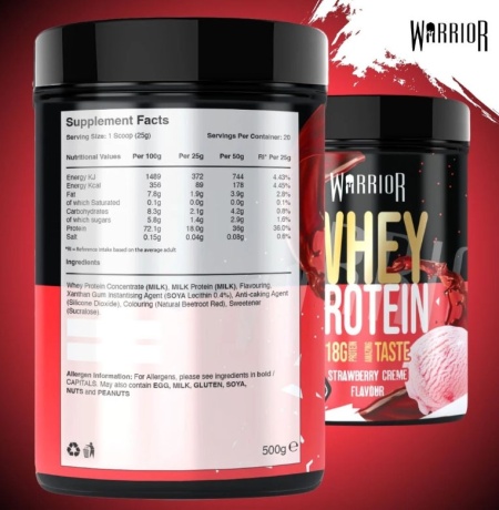 Warrior Whey Protein pudra 500 gram - Capsuna crem - Img 2