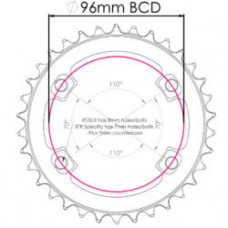 Foaie Shimano 36T M4100-M5100 - 96BCD A-simetric negru - Img 2