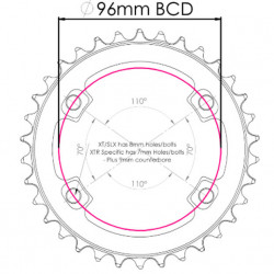Foaie Snail 32T - narrow wide 1x9,10,11,12 - 96BCD A-simetric negru