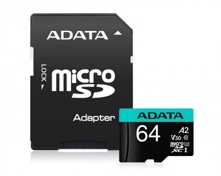 A-Data UHS-I U3 MicroSDXC 64GB V30S class 10 + adapter AUSDX64GUI3V30SA2-RA1 - Img 1
