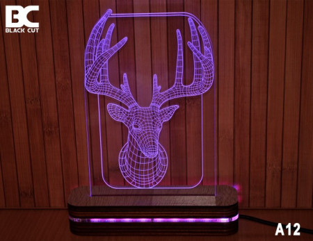 Black Cut 3D Lampa sa 9 različitih boja i daljinskim upravljačem - Jelen ( A12 )