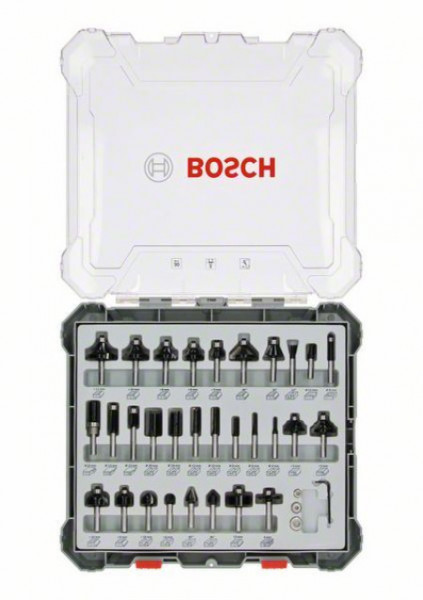 Bosch komplet raznih glodala, 30 komada, držač od 8 mm 30-piece mixed application router bit set. ( 2607017475 )