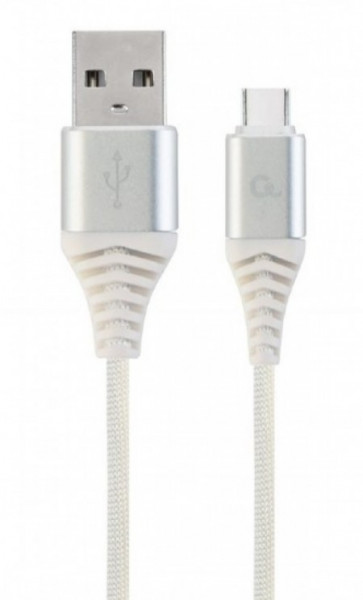 CC-USB2B-AMCM-1M-BW2 Gembird Premium cotton braided Type-C USB charging -data cable,1m, silver/white - Img 1