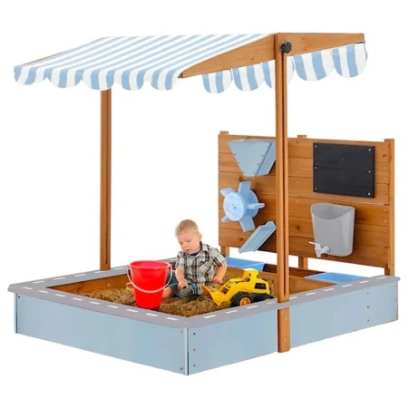 Dečiji drveni pesčanik kinder home sa podesivim krovom ( V01D330B )