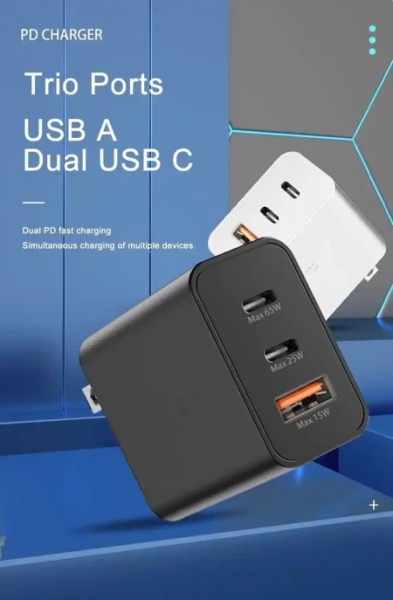 Eima EM01 65W 2xPD 25W/65W 1xUSB+Type C na Type C crni Kućni punjač