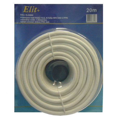 Elit+ koaks.kabl od 20m rg6u 75? 1.02mm ccs 48/0.12al 4.7fpe 6.8mm pvc beli ( EL00092 ) - Img 1