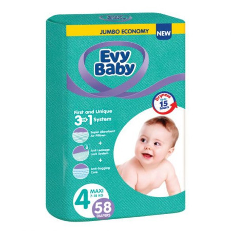 Evy baby pelene jumbo 4 maxi 8-18kg 58kom 3 u 1 ( A054569 )