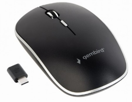 Gembird type-C necujni bezicni miš 2,4GHz opticki USB 800-1600Dpi black 115mm ( MUSW-4BSC-01 )