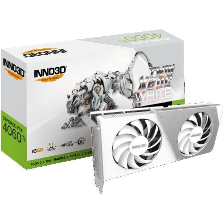 Inno3D Video Card GeForce RTX 4060 Ti Twin X2 OC WHITE 16GB GDDR6 128-bit 2595 18Gbps 3xDP+HDMI Dual Slot ( N406T2-16D6X-178055W )