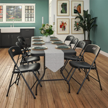 Komplet wood design crni plastični sklopivi sto sa metalnom konstrukcijom i 8 stolica