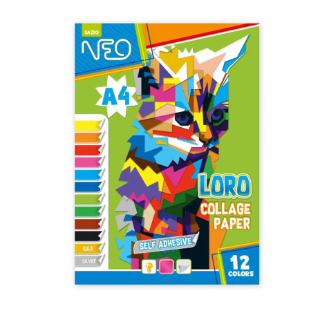 Loro, kolaž papir, 12 boja, samolepljiv, A4 ( 100923 ) - Img 1
