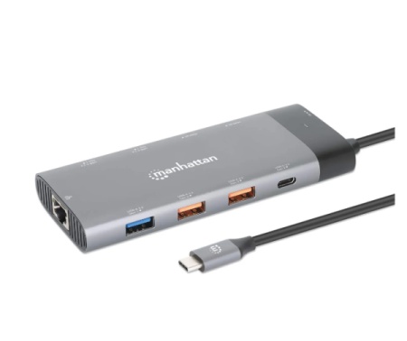 Manhattan 130714 10in1 USB-C - 2xHDMI/5xUSB/LAN/PD 100W Docking station