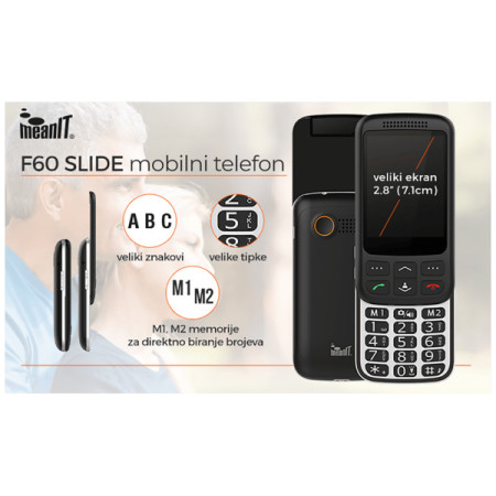Mobilni telefon F60 SLIDE , 2.8" ekran ( 7.1 cm ), Dual SIM