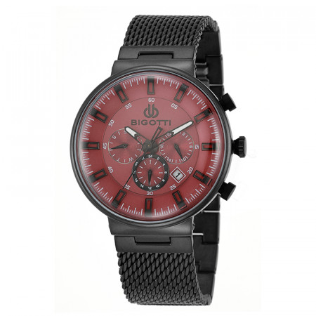 Muški bigotti multifunction crveni crni sportsko elegantni ručni sat sa crnim metalnim kaišem ( bg.1.10089-3 ) - Img 1