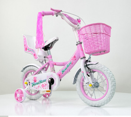 Nina Rose Bicikl 12" za devojčice model 722-12 sa pomoćnim točkovima - Roze