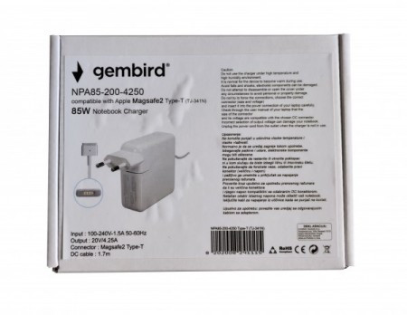 NPA85-200-4250 (TJ-341N Apple Type-T) Gembird punjac za MacBook 85W-20V-4.2A, Magsafe2 Type-T - Img 1