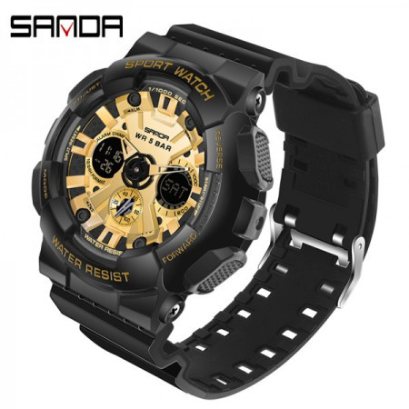 Sanda 6033 black gold muški sat sa silikonskom narukvicom