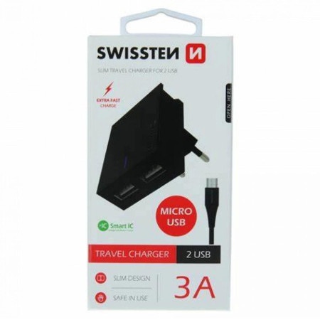 Swissten punjač 2x USB 3A+ kabl micro USB 1,2m crna ( 80058 )