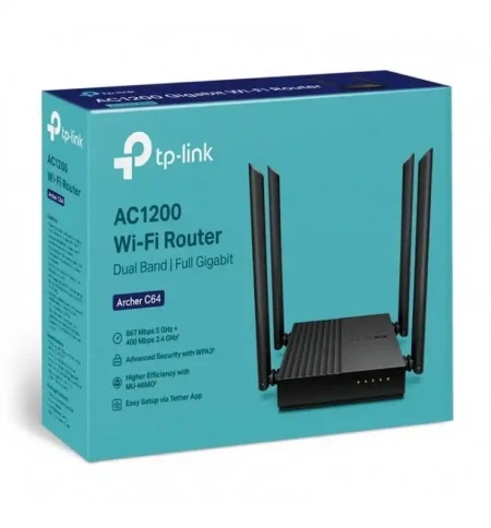 TP-Link Archer C64 AC1200 MU-MIMO 4x ext antena/1WAN/4LAN