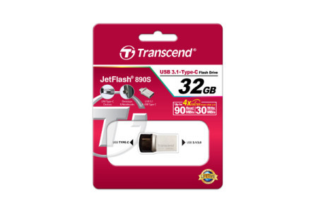 Transcend 32gb JetFlash 890S, USB3.1, USB Type-C, OTG, 90/30 MB/s, metalic, ultra slim, silver USB flash memorija ( TS32GJF890S )
