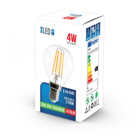 Xled E14 4W SL-F-G4-2700K-C Filament Sijalica 2700K,G45,470Lm,Toplo Bela 180465