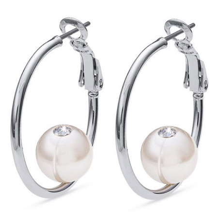 Ženske oliver weber hoop enter pearl mindjuše sa belim swarovski perlama ( 22928r ) - Img 1