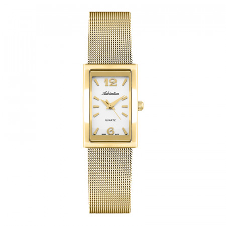 Ženski adriatica milano beli zlatni kvadratni elegantni ručni sat sa zlatnim pancir kaišem ( a3814.1153q )
