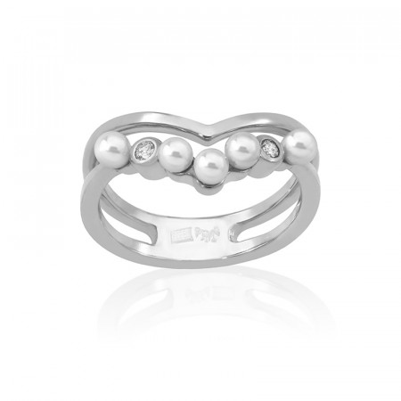 Ženski majorica arabesque beli biserni srebrni prsten sa kristalima 3,4 mm 55 mm ( 16141.01.2 915.010.1 ) - Img 1
