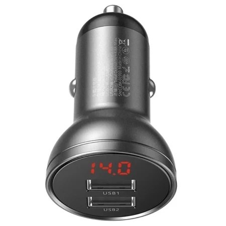 Baseus Auto punjač 2*Usb A 24W Digital Display crna ( 999905 )