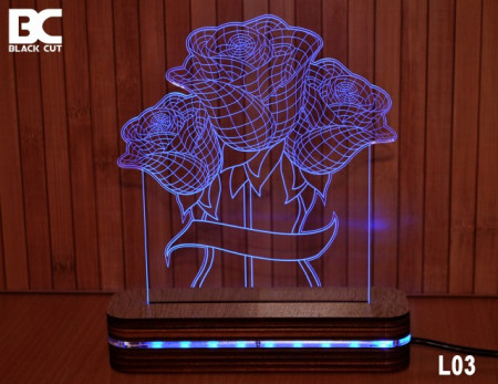 Black Cut 3D Lampa sa 9 različitih boja i daljinskim upravljačem - Ruže ( L03 )
