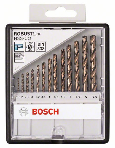 Bosch 13-delni robust Line set burgija za metal HSS-Co 1,5 2 2,5 3 3,2 3,5 4 4,5 4,8 5 5,5 6 6,5 mm ( 2607019926 ) - Img 1