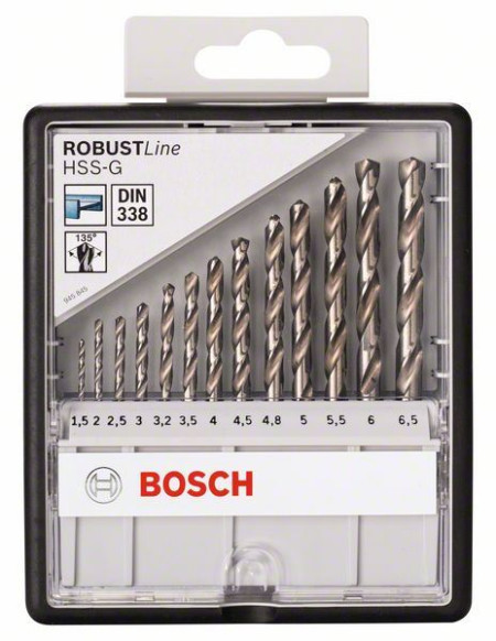 Bosch 13-delni robust line set burgija za metal HSS-G, 135° 1,5 2 2,5 3 3,2 3,5 4 4,5 4,8 5 5,5 6 6,5 mm, 135° ( 2607010538 ) - Img 1