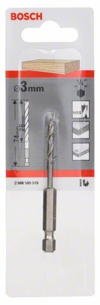 Bosch 2608595519 Spiralna burgija za drvo, 1/4" šestostrana drška 3 x 33 x 74 mm ( 2608595519 )