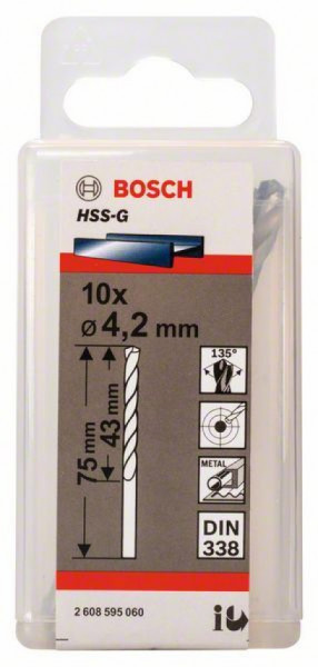 Bosch burgija za metal HSS-G, din 338 4,2 x 43 x 75 mm, 1 komad ( 2608595060. )