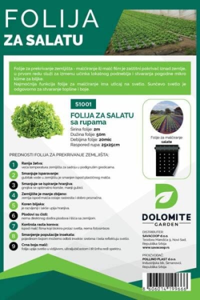 Dolomite malč folija za salatu 2m x 50m 20mic 25x25cm ( 51001 )