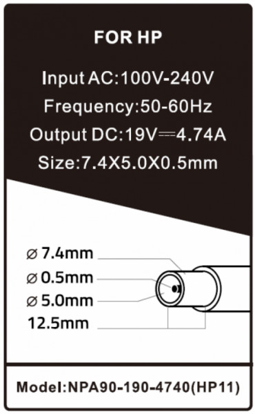 Gembird punjac za laptop 90W-19V-4.74A, 7.4x5.0mm black PIN (835) NPA90-190-4740 (HP11) **