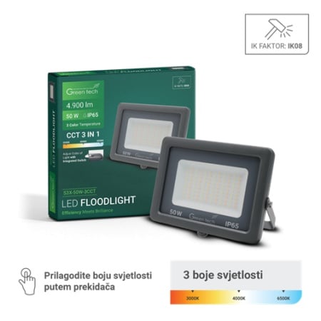 Green tech led reflektor aluminijumski 50w 3cct ip65 ( S3X-50W-3CCT )