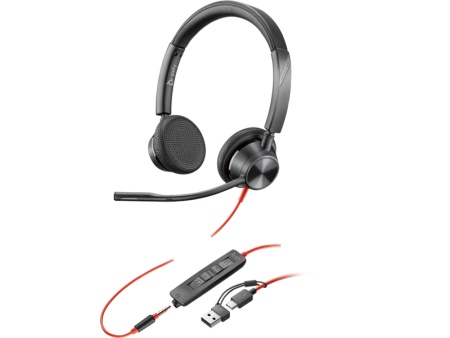 HP Poly Blackwire 3325 Stereo USB-C Headset +3.5mm Plug +USB-C/A Adapter, Black ( 8X221AA )