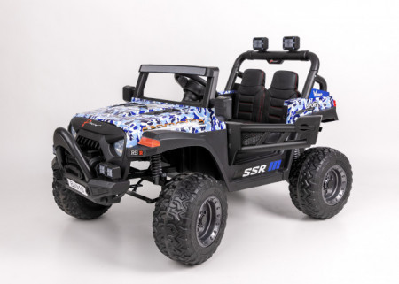 Jeep Brothers Sport na akumulator sa kožnim sedištem i mekim gumama - Plavi