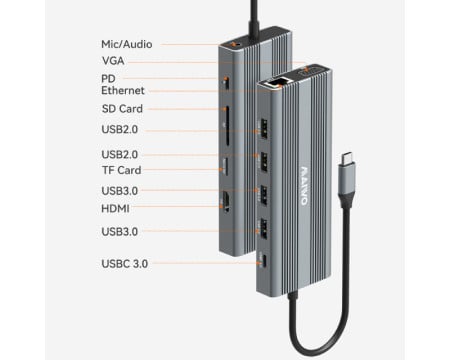 Maiwo kh12rhv USB Tip-C 12 u 1 docking usb3.0+sd/tf+rj45+hdmi*2+vga+audio+us b-c pd+usb-c data