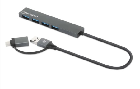 Manhattan 181006 4xUSB-A 3.2/5Gbps/Crni USB-C/USB-A HUB 4port