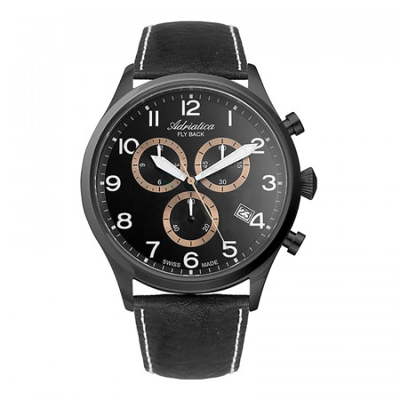 Muški adriatica aviation hronograf safir crni elegantni ručni sat sa crnim kožnim kaišem ( a8267.b2r4ch )