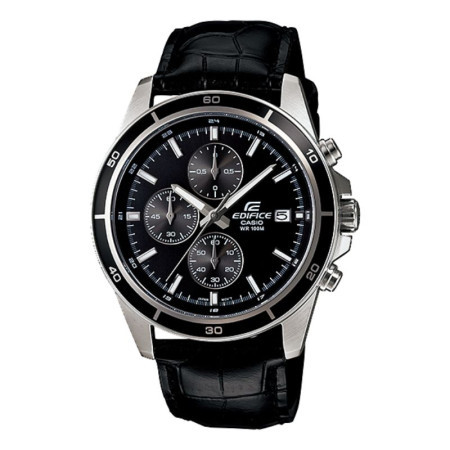 Muški casio edifice crni srebrni sportsko elegantni ručni sat sa crnim kožnim kaišem ( efr-526l-1avuef ) - Img 1