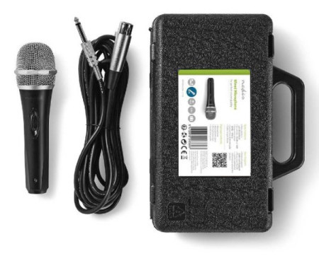 Nedis MPWD50CBK karaoke mikrofon, 6.35mm -72dB+, Sensitivity, 50Hz-15kHz, 5.0m + Kofer