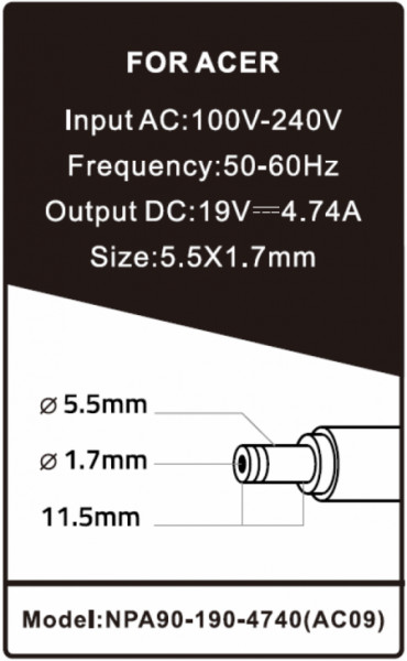 NPA90-190-4740 (AC09) ** Gembird punjac za laptop 90W-19V-4.74A, 5.5x1.7mm yellow (983)