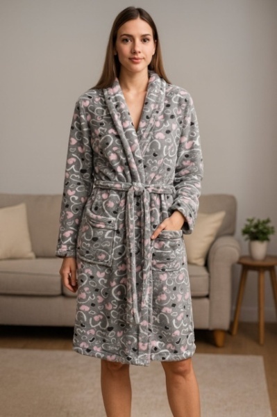 Ready Bade mantil - Sivi sa šarenim detaljima (S, M, L, XL, XXL)