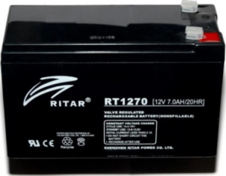 Ritar 12V-7Ah F1, RT1270 olovna VRLA baterija, 151×65×99, 1.95KG, black